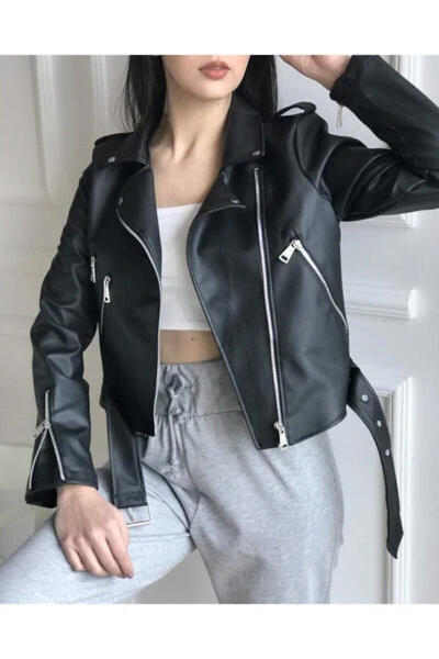 Women's Leather Jacket with Belt - MILA STILL
