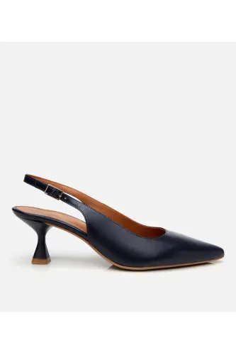 Women's Leather Navy Blue Flexible Sole Open Back Heeled Shoes-NAVY BLUE - 1