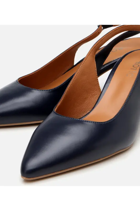 Women's Leather Navy Blue Flexible Sole Open Back Heeled Shoes-NAVY BLUE - 3