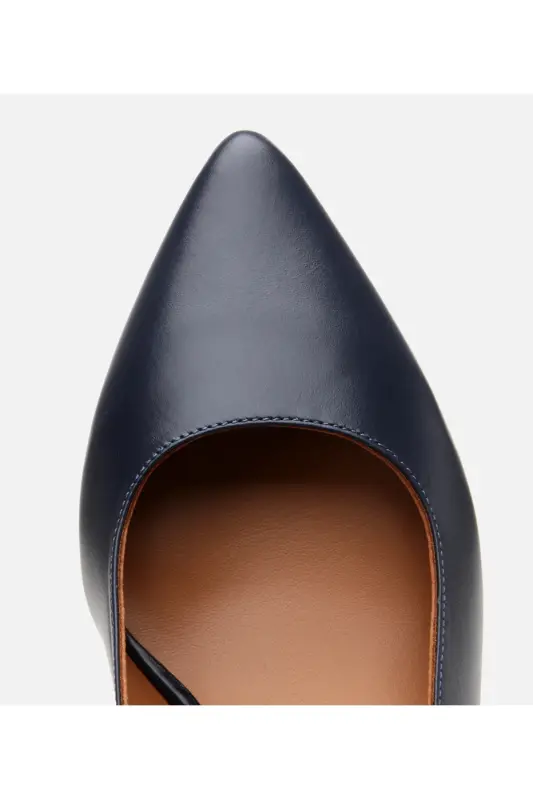 Women's Leather Navy Blue Flexible Sole Open Back Heeled Shoes-NAVY BLUE - 4