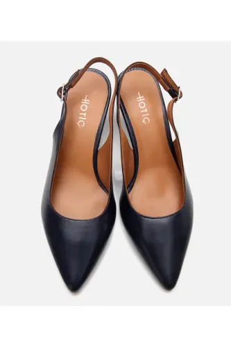 Women's Leather Navy Blue Flexible Sole Open Back Heeled Shoes-NAVY BLUE - 5