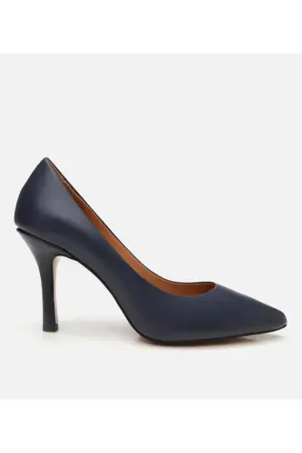 Women's Leather Navy Blue High Heel Stiletto-NAVY BLUE - 1
