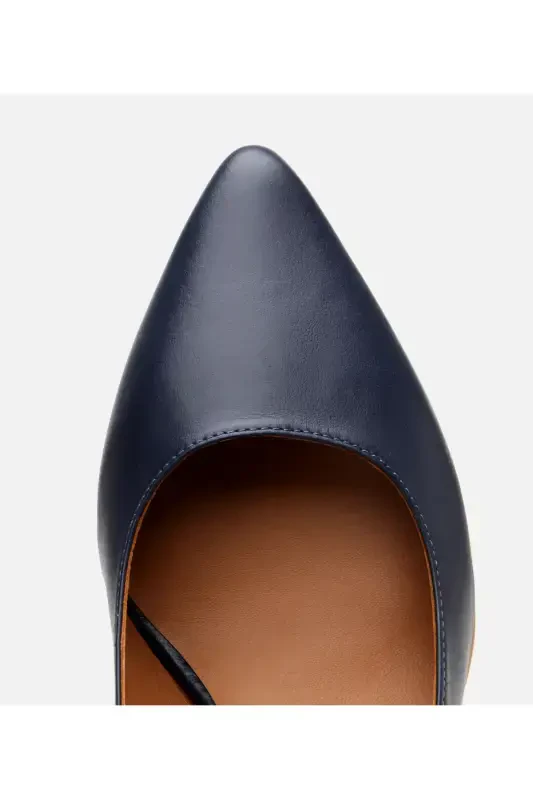 Women's Leather Navy Blue Stiletto-NAVY BLUE - 4