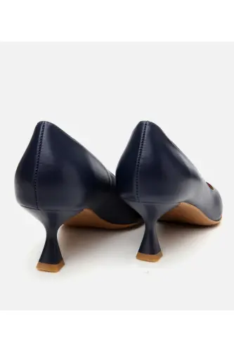 Women's Leather Navy Blue Stiletto-NAVY BLUE - 6