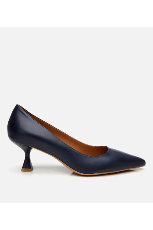 Women's Leather Navy Blue Stiletto-NAVY BLUE - HOTIÇ