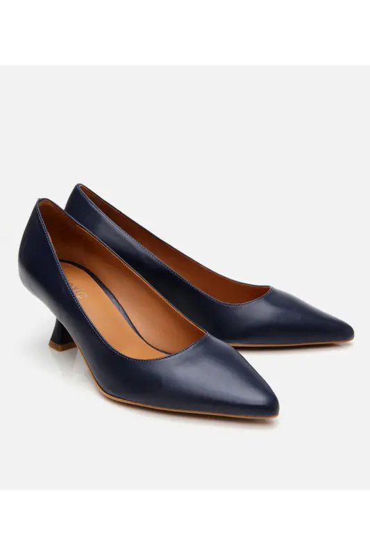 Women's Leather Navy Blue Stiletto-NAVY BLUE - 2