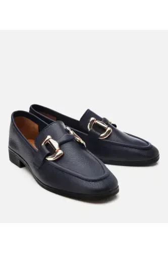 Women's Leather Navy Buckle Daily Loafer-NAVY - HOTIÇ (1)