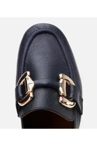 Women's Leather Navy Buckle Daily Loafer-NAVY - 4
