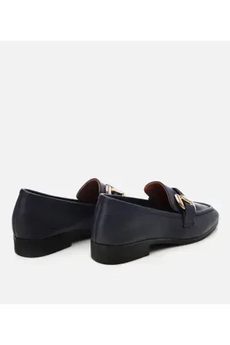 Women's Leather Navy Buckle Daily Loafer-NAVY - 6