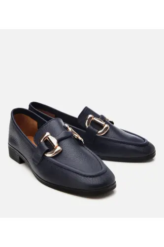 Women's Leather Navy Buckle Daily Loafer-NAVY - HOTIÇ (1)