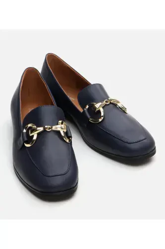 Women's Leather Navy Loafer-NAVY - 3