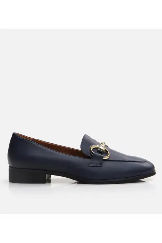 Women's Leather Navy Loafer-NAVY - 1