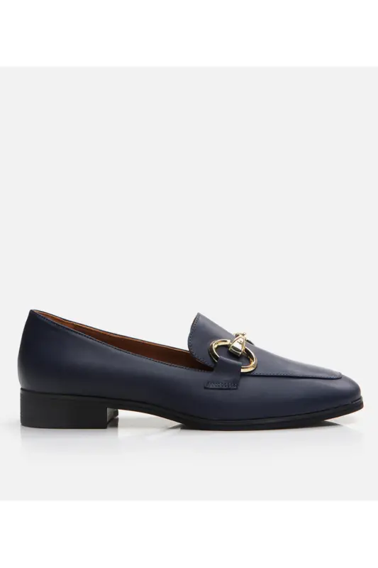 Women's Leather Navy Loafer-NAVY - 1