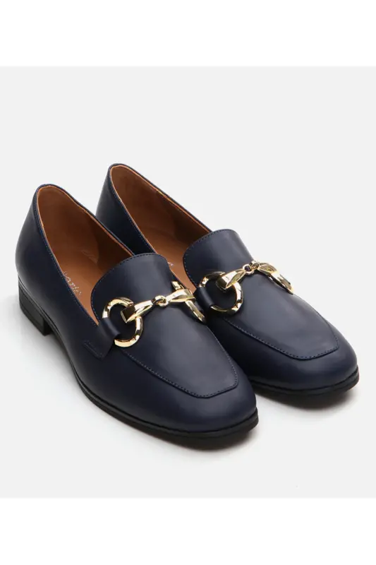 Women's Leather Navy Loafer-NAVY - 2