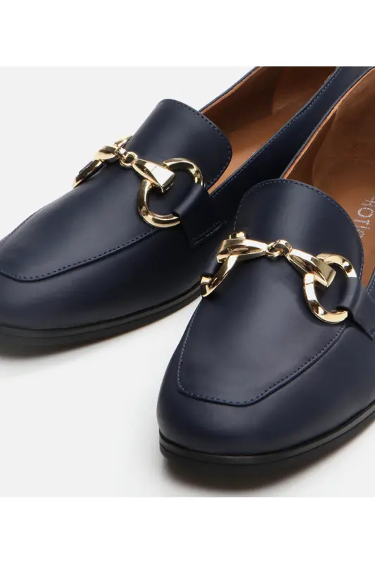Women's Leather Navy Loafer-NAVY - 4