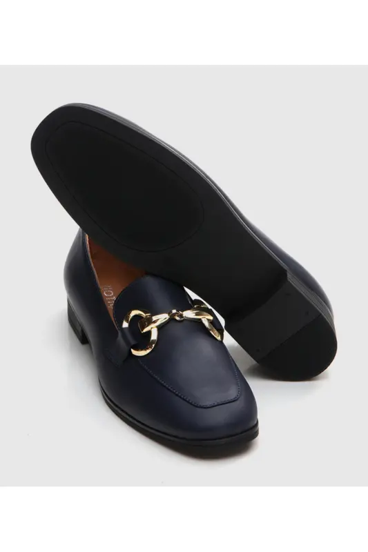 Women's Leather Navy Loafer-NAVY - 6