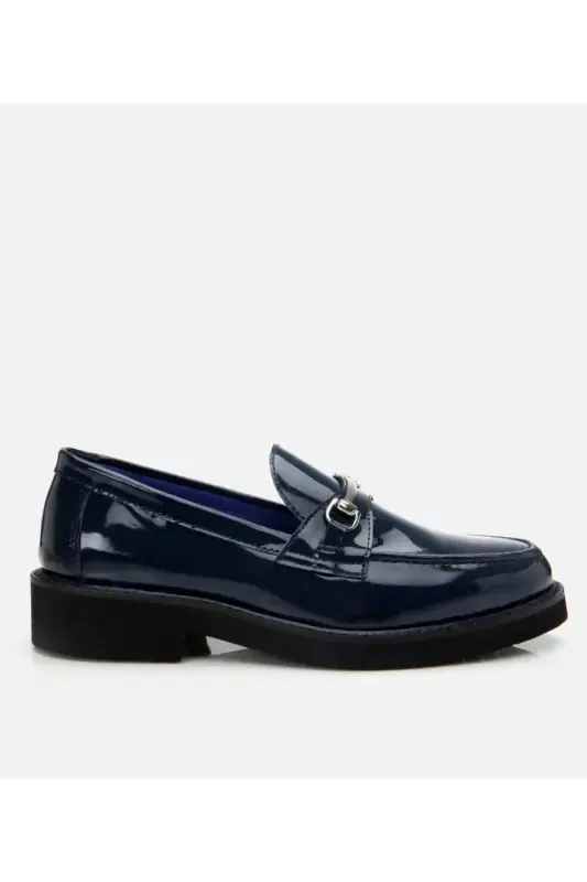 Women's Leather Navy Loafer-NAVY - 1