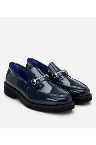 Women's Leather Navy Loafer-NAVY - MODAZONE (1)