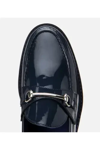 Women's Leather Navy Loafer-NAVY - 6