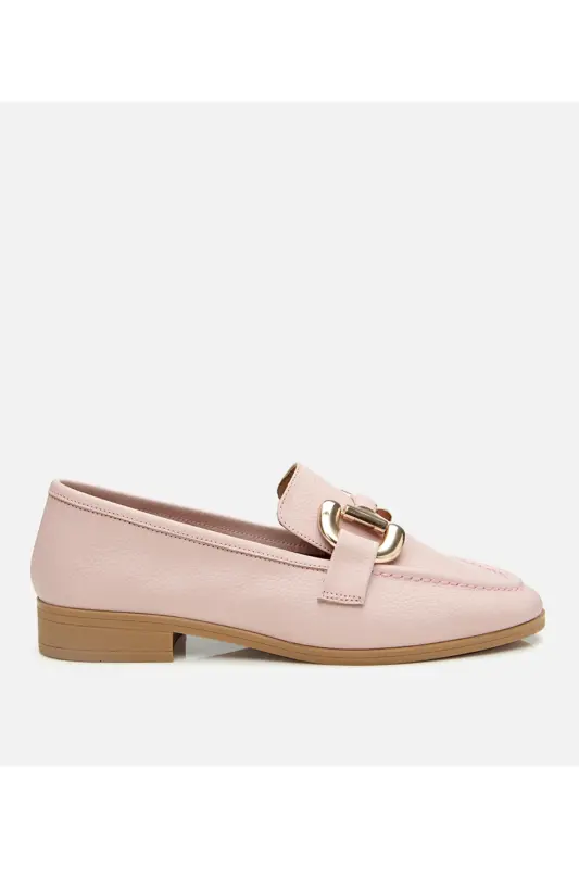 Women's Leather Pink Buckled Casual Loafer-DUSTY PINK - HOTIÇ