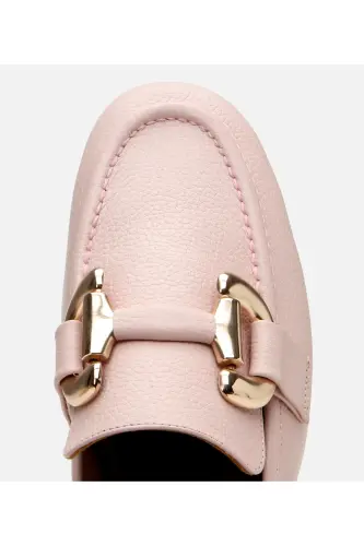 Women's Leather Pink Buckled Casual Loafer-DUSTY PINK - 4
