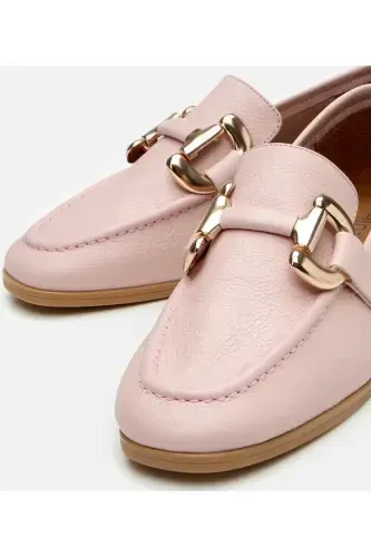 Women's Leather Pink Buckled Casual Loafer-DUSTY PINK - 3
