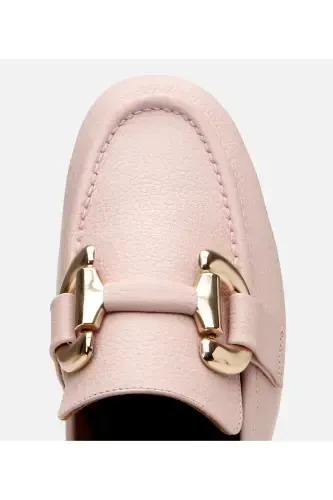 Women's Leather Pink Buckled Casual Loafer-DUSTY PINK - 4