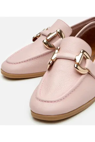 Women's Leather Pink Buckled Casual Loafer-DUSTY PINK - 3
