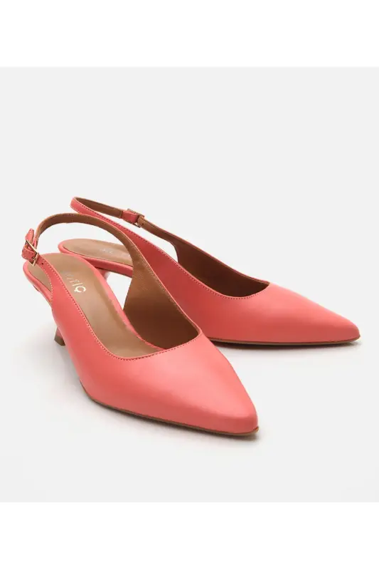 Women's Leather Pink Flexible Sole Open Back High Heel Shoes-PINK - 2