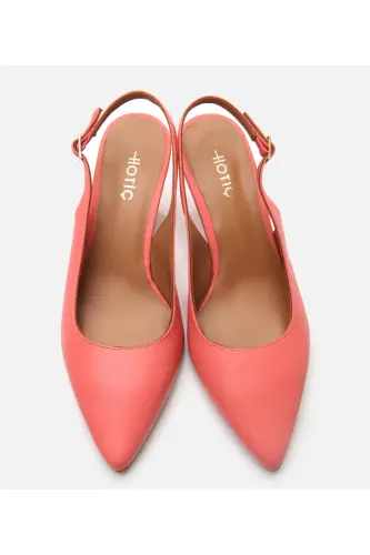 Women's Leather Pink Flexible Sole Open Back High Heel Shoes-PINK - 5