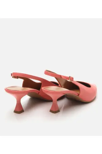 Women's Leather Pink Flexible Sole Open Back High Heel Shoes-PINK - 6