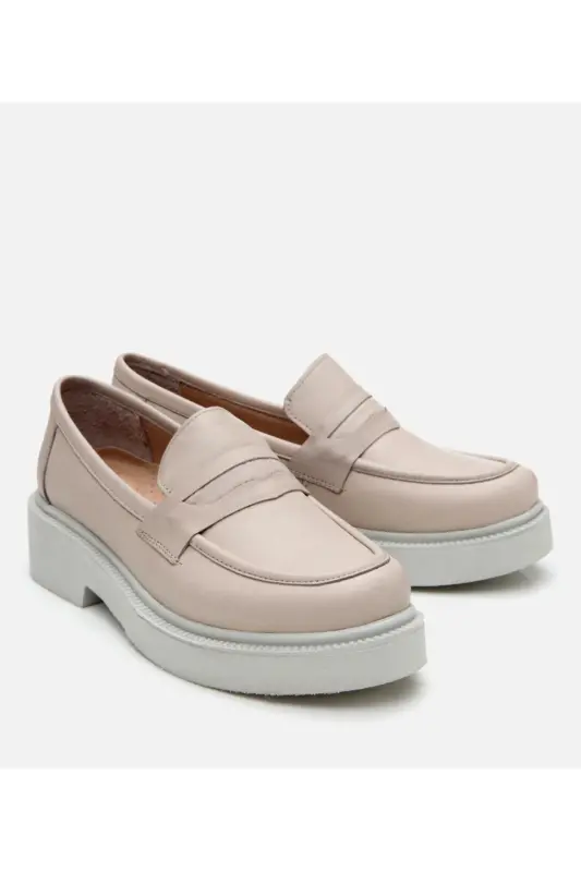 Women's Leather Powder Platform Loafer - 2