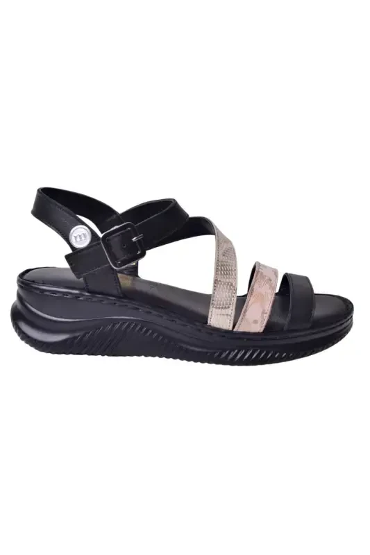 Women's Leather Sandal D25YS-2365-Black - MAMMAMIA