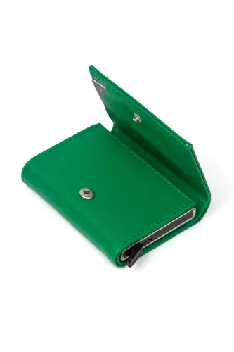 Women's Leather Slider Card Wallet, Aluminum Mechanism Keychain Gift, Automatic Wallet-Green - 5