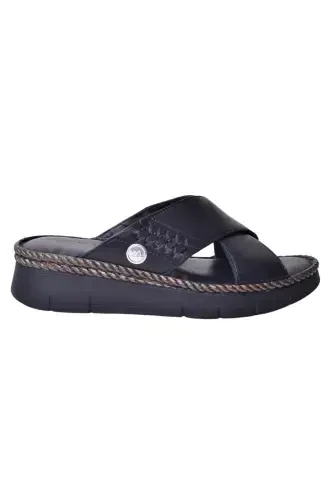 Women's Leather Slipper D25YT-1390-Black - 1