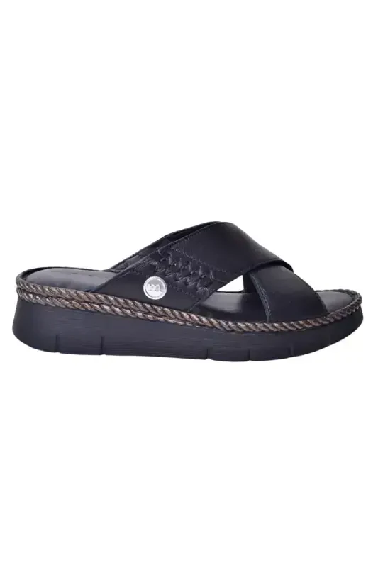 Women's Leather Slipper D25YT-1390-Black - 1