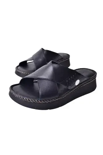 Women's Leather Slipper D25YT-1390-Black - MAMMAMIA (1)