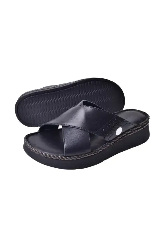 Women's Leather Slipper D25YT-1390-Black - 3