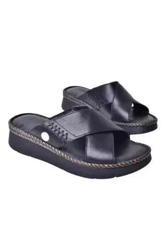 Women's Leather Slipper D25YT-1390-Black - 5