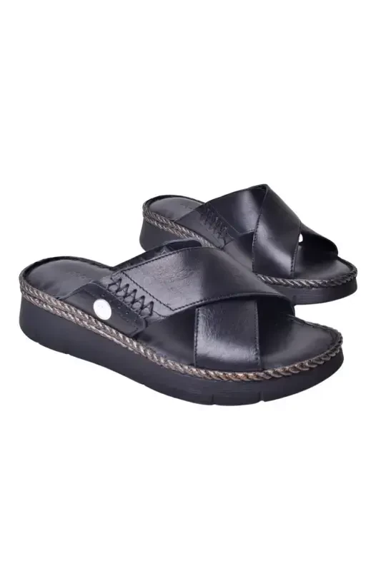 Women's Leather Slipper D25YT-1390-Black - 5