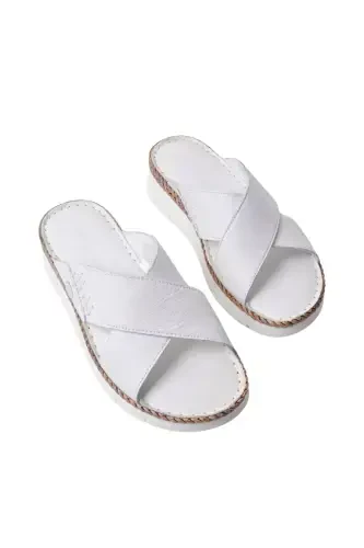 Women's Leather Slipper D25YT-1390-White - 4