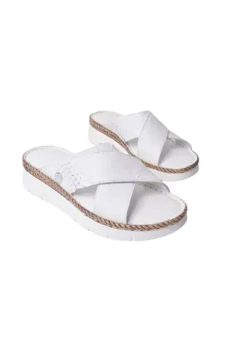 Women's Leather Slipper D25YT-1390-White - 5