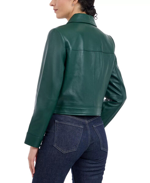 Women's Leather Zip-Front Coat Dark Emerald - 2