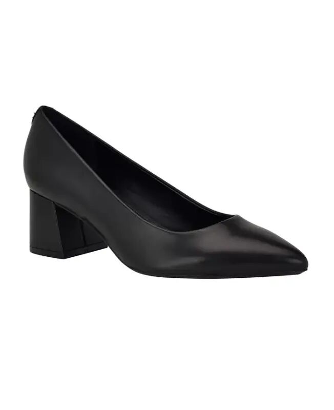 Women's Lenott Pointy Toe Block Heel Pumps - Black Leather - Calvin Klein