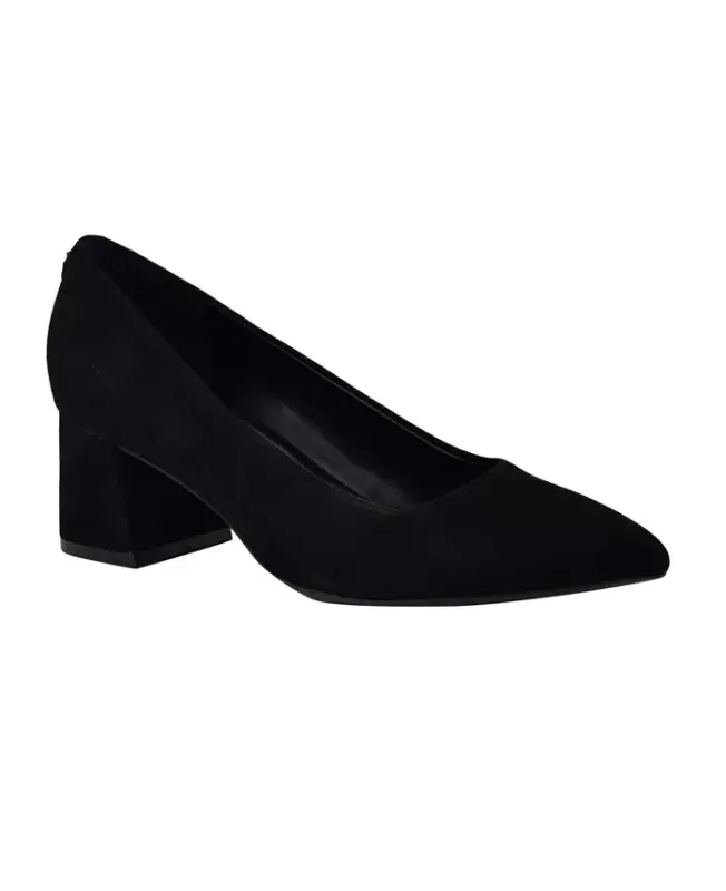 Women's Lenott Pointy Toe Block Heel Pumps - Black Suede - CALVIN KLEIN