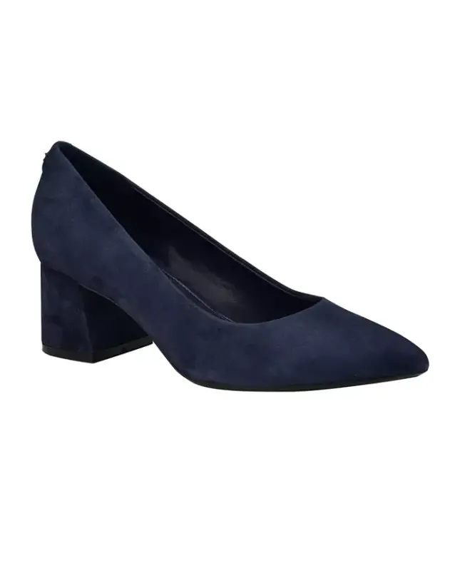 Women's Lenott Pointy Toe Block Heel Pumps - Navy Suede - CALVIN KLEIN