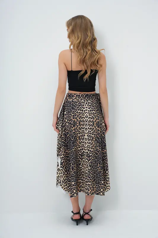 Women's Leopard Asymmetric Cut Tie Waist Skirt ALC-X5001-LEOPAR - 6