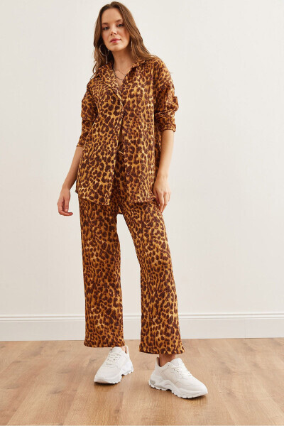 Women's Leopard Coffee Top Pants Thickening Fleece Suit - OLALOOK (1)