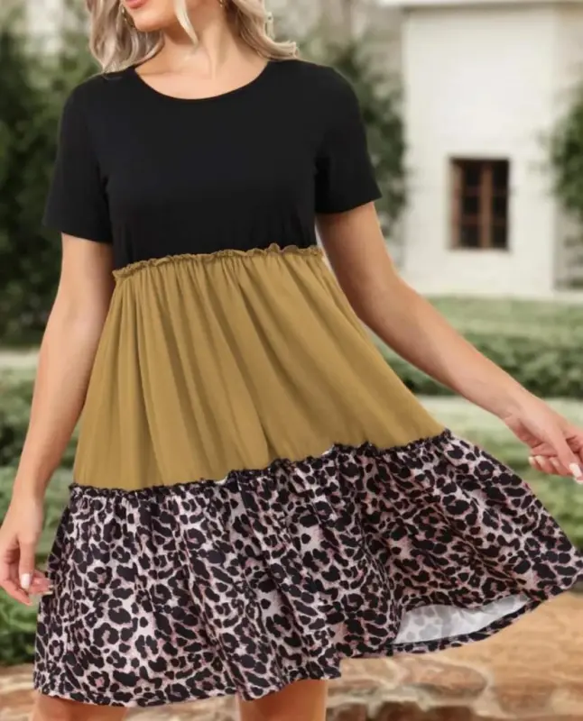 Women's Leopard Detail Three Piece Viscose Dress - 1