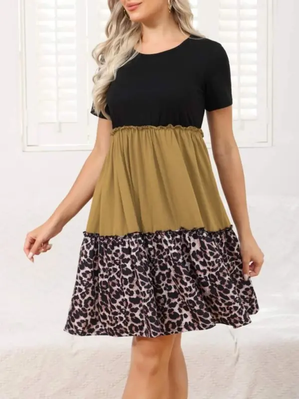 Women's Leopard Detail Three Piece Viscose Dress - 4